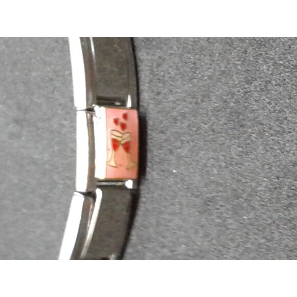 Bracelet Italian Charm Love hearts and Red Wine Glass - Picture 6 of 8